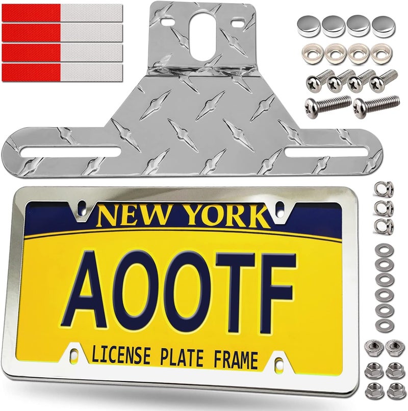 AOOTF Trailer License Plate Bracket Holder- Truck/RVs/Boats Aluminum Car Tag Holder and Stainless Steel Chrome Frame, Universal License Plate Light Mounting Kit with Screw Cap - Image 1